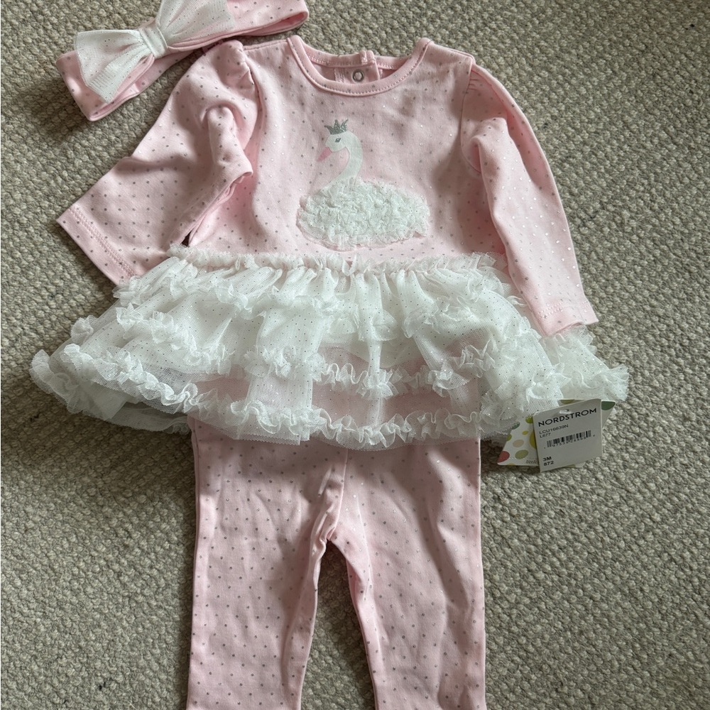 NWT Pink and White Baby Swan Outfit with Headband